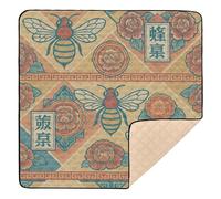 Vintage Retro Style Bee Pattern Large Non-Slip Baby Playmat for Indoor Outdoor Lightweight Playroom Activity Mat for Babies Infants Toddlers, 50'' x 50''