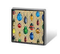 Vintage Retro Style Multicolor Beetles on Brown Square Badge Smooth Surface Lapel Tie Pin, Lightweight Badge for Women Men Office Worker Nurse Teacher Student Shirts Backpack