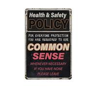 Vintage Retro Tin Sign Funny Signs Health and Safety Common Sense Metal Wall Decor Plaque Art Bar Workshop Garage 12x8 inch