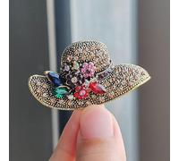 Vintage Rhinestone Cowboy Hat Brooch Pin Multi-Color Crystal Flower Hat Brooch Antique Western Style Lapel Pin for Women for Jackets Coats Scarves Backpack Decorative Accessories
