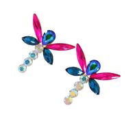 Vintage Rhinestone Earrings, Exaggerated Sparkly Crystal Dragonfly Insect Stud Fashion Statement Earring Prom Chandelier Wedding Party Jewerly for Women, L, Crystal, No Gemstone