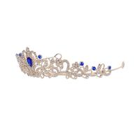Vintage Rhinestone Hair Crown for Women Bridesmaids, Blue Alloy | Handmade Comfortable Fit, Secure Wear for Prom and Pageant, Elegant Timeless Style, Bridal Accessory