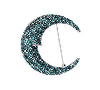 Vintage Rhinestone Moon Brooches Lapel Pins for Women Men Girls Fashion Sparkly Crystal Simple Crescent Cartoon Portrait Brooch Pin for Dresses Suit Hat Bag Jewelry, 1.6 X 1.65 Inches, Metal, no