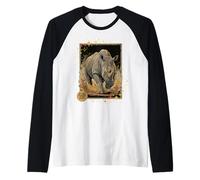 Vintage Rhinoceros Charging Earth Tone Wildlife Nature Art Raglan Baseball Tee