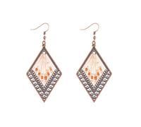 Vintage Rhombus Beaded Dangle Drop Earrings for Women Elegant Boho Handmade Braid Traditional Dangling Lighweight Fashion Jewelry for Her Holiday, M, Metal, No Gemstone