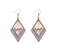 Vintage Rhombus Beaded Dangle Drop Earrings for Women Elegant Boho Handmade Braid Traditional Dangling Lighweight Fashion Jewelry for Her Holiday, M, Metal, No Gemstone