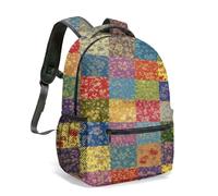 Vintage Rhombus Rose Backpack, All-over Print Geometric Floral Daypack for Kids Teens, Retro Patchwork 16 Inch School Bag (05)