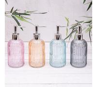 Vintage Ribbed Grey Pink Blue Orange Glass Refillable Soap lotion Dispensers with Silver Pump (Grey)