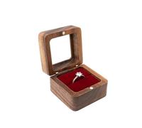 Vintage Ring Holder Wooden Jewelry Box Lover Ring Display Engagement Wedding Couples Storage Holder Marriage Anniversary Love(Red-Single)