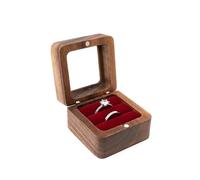 Vintage Ring Holder Wooden Jewelry Box Lover Ring Display Engagement Wedding Couples Storage Holder Marriage Anniversary Love(Red-Double)