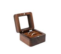 Vintage Ring Holder Wooden Jewelry Box Lover Ring Display Engagement Wedding Couples Storage Holder Marriage Anniversary Love(Brown-Double)