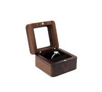 Vintage Ring Holder Wooden Jewelry Box Lover Ring Display Engagement Wedding Couples Storage Holder Marriage Anniversary Love(Black-Single)