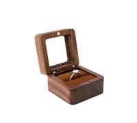 Vintage Ring Holder Wooden Jewelry Box Lover Ring Display Engagement Wedding Couples Storage Holder Marriage Anniversary Love(Brown-Single)