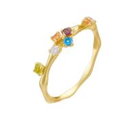 Vintage Ring, Pre Engagement Ring with Colored Gemstones 18K Yellow Gold Size V 1/2