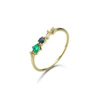 Vintage Ring Set, 14K Solid Gold Engagement Rings for Women Four Claws with Mixed Gemstone Size O 1/2