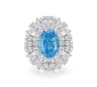 Vintage Ring Set, Engagement Rings Luxury with Blue Oval Shape 3ct Topaz 18K White Gold Size V 1/2