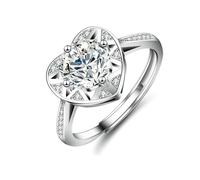 Vintage Ring Set, Promise Ring to Myself Heart with 1ct Round Moissanite Silver 18K White Gold Size P 1/2