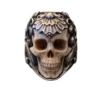 Vintage Ring Skull - Skeleton Head Loop, Engraved Metal | Mens Womens Pagan Dark Style Jewelry Biker Rocker Statement Band Everyday Apparel Fashion Decoration Handcrafted Pattern Fitting