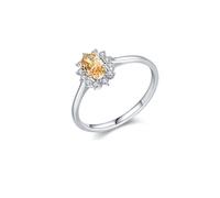 Vintage Rings Engagement, Eternity Ring for Women 9K White Gold Flower with Champagne Oval Citrine Size L 1/2