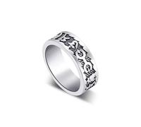 Vintage Rings For Men - 8Mm Wide Six-Character Mantra Engraved Polished Ring, Ethnic Style Personality Jewelry Accessories For Birthday Gift,Silver,11