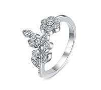 Vintage Rings for Women, White Gold Bands for Women 18K Flower Leaves Lab Diamond Size M 1/2
