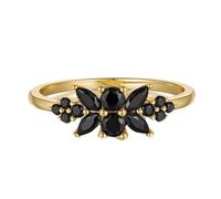 Vintage Rings for Women, Yellow Gold Engagement Ring 9K Vintage Leaf with Black Round Agate Size Q 1/2