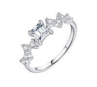 Vintage Rings Set for Women, Rings for Me 9K White Gold Round with White Square Shape Moissanite Size J 1/2