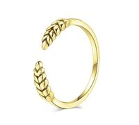 Vintage Rings Set, Marriage Ring Gold Vintage Leaf Open Ring Adjustable 9K Yellow Gold Size M 1/2