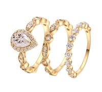 Vintage Rings Unisex, Gold Wedding Bands Ring Set with Water Drop Shaped 1ct Moissanite 14K Yellow Gold Size T 1/2