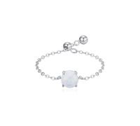 Vintage Rings Women, Simple Promise Rings for Women Adjustable Chain Design with Solitaire 0.75ct Round Opal White Blue 14K White Gold Size Q 1/2