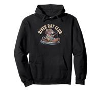 Vintage River Rat Club Badge Illustrated Outdoor Explorer Pullover Hoodie