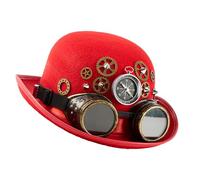 Vintage Riveted Dome Hat With Interchangeable Goggles And Compasses Accessories For Cosplay Party Hat Concert Commute Victorian Steampunk Black