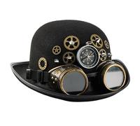 Vintage Riveted Dome Hat With Interchangeable Goggles And Compasses Accessories For Cosplay Party Hat Concert Commute Victorian Steampunk Black