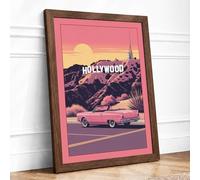 Vintage Road to Hollywood Retro Framed Wall Art Print A3 (42×29.7cm) Walnut, Wall Decor for Living Room, Bedroom, Office & Home, Ready to Hang, Art Gift