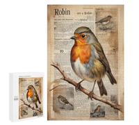 Vintage Robin Bird and Flowers 1000 Piece Puzzle - Beautiful Robin Art, Relaxing Puzzle for Nature Lovers, Perfect for Gifting and Family Time, Finished Size 30 x 20 Inches