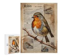 Vintage Robin Bird and Flowers 500 Piece Puzzle - Beautiful Robin Art, Relaxing Puzzle for Nature Lovers, Perfect for Gifting and Family Time, Finished Size 21 x 15 Inches