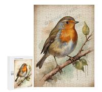 Vintage Robin Bird with Flowers 500 Piece Jigsaw Puzzle - Beautiful Robin Art, Relaxing Puzzle for Nature Lovers, Ideal for Gifting and Family Fun, Finished Size 21 x 15 Inches