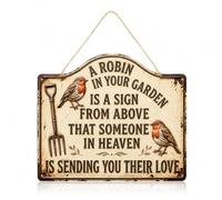 Vintage Robin Garden Ornaments, Someone In Heaven Memorial Metal Plaque | Sympathy Garden Decor, Retro Bird Wall Plaque for Yard Patio Outdoor Hanging Decoration