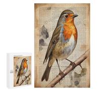 Vintage Robin with Flower Decor 1000 Piece Jigsaw Puzzle - Beautiful Robin Art, Fun Puzzle for Bird Lovers and Nature Enthusiasts, Great for Family Time, Finished Size 30 x 20 Inches