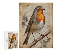 Vintage Robin with Flower Decor 500 Piece Jigsaw Puzzle - Beautiful Robin Art, Fun Puzzle for Bird Lovers and Nature Enthusiasts, Great for Family Time, Finished Size 21 x 15 Inches