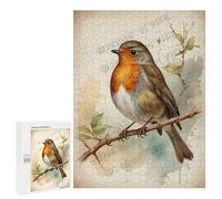 Vintage Robin with Flowers and Bird Design 500 Piece Puzzle - Beautiful Robin Art, Perfect for Bird Lovers and Nature Enthusiasts, Fun for All Ages, Finished Size 21 x 15 Inches