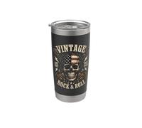 Vintage Rock and Roll American Flag Skull Graphic Guitar Stainless Steel Insulated Tumbler