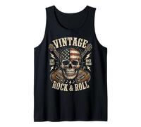 Vintage Rock and Roll American Flag Skull Graphic Guitar Tank Top