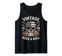Vintage Rock and Roll American Flag Skull Graphic Guitar Tank Top