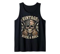 Vintage Rock and Roll American Flag Skull Graphic Guitar Tank Top