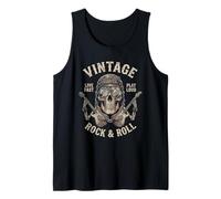 Vintage Rock and Roll Skull Guitarist American Flag Guitar Tank Top