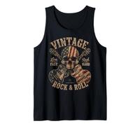 Vintage Rock and Roll Skull Guitarist American Flag Guitar Tank Top