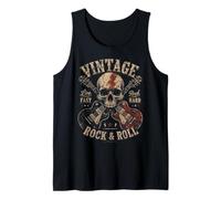 Vintage Rock and Roll Skull Guitarist American Flag Guitar Tank Top