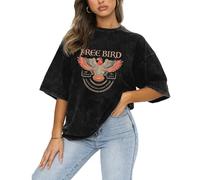 Vintage Rock Band Tshirts Women Retro Free Bird Western Graphic Tees Country Music Shirts Casual Short Sleeve Tops, Black104-c, M