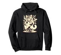 Vintage Rock Cat Playing Guitar Electric Music Men Women Kid Pullover Hoodie